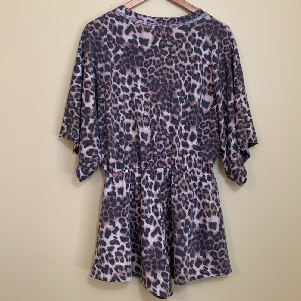 Ella Blue Leopard Relaxed Fit Loungewear Comfy Kimono One Piece Romper Shorts S - Picture 17 of 17